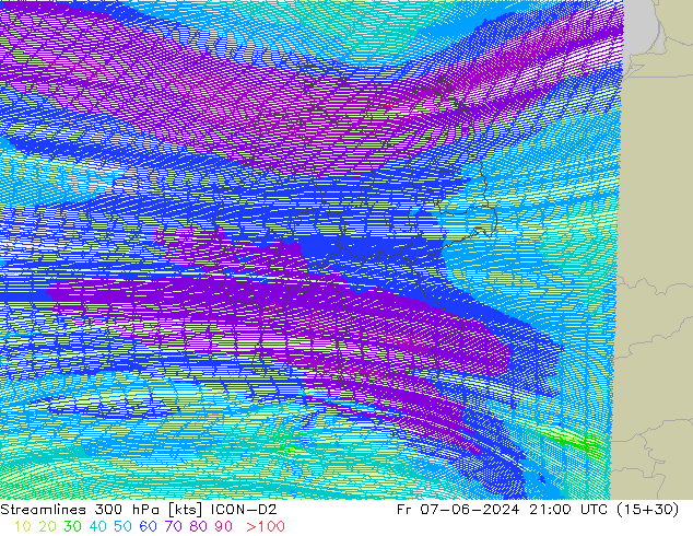 ветер 300 гПа ICON-D2 пт 07.06.2024 21 UTC