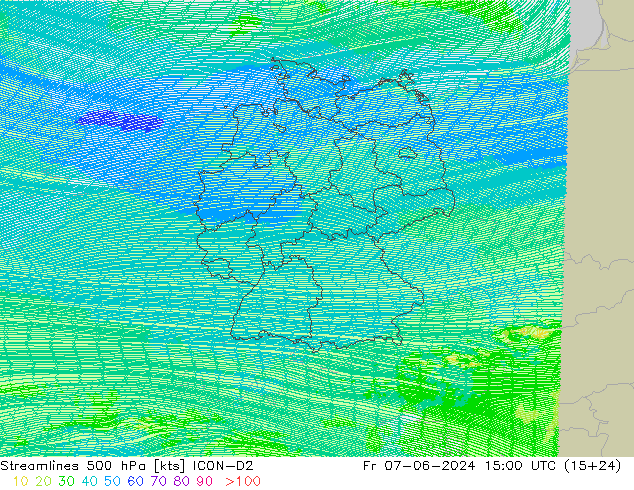 Linha de corrente 500 hPa ICON-D2 Sex 07.06.2024 15 UTC