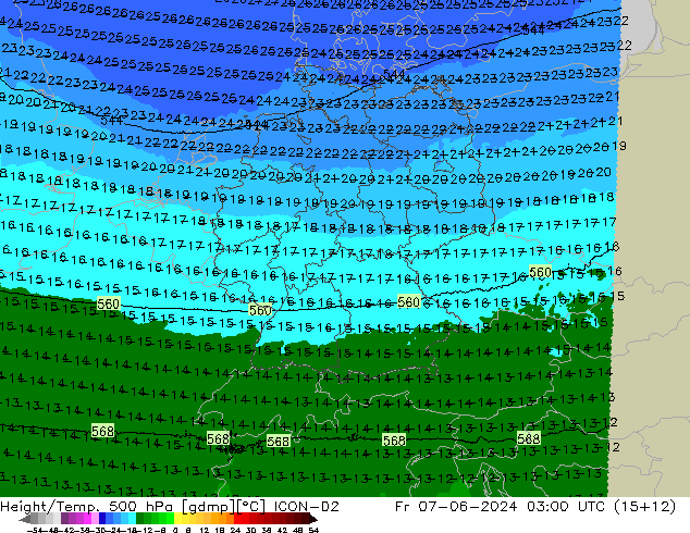 Height/Temp. 500 hPa ICON-D2 星期五 07.06.2024 03 UTC