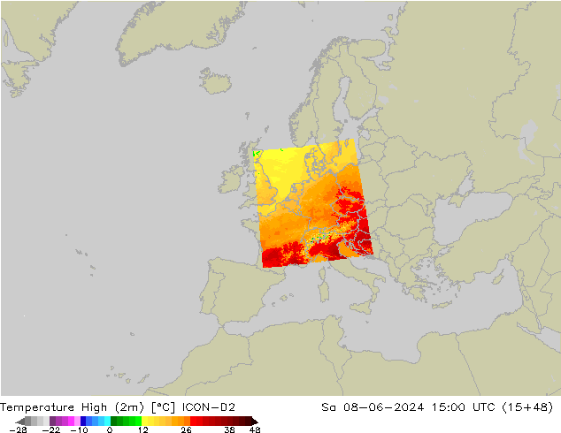 Temperature High (2m) ICON-D2 Sa 08.06.2024 15 UTC