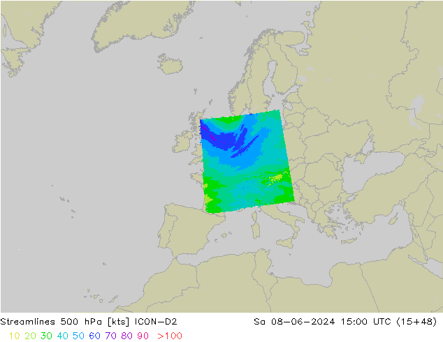 Stromlinien 500 hPa ICON-D2 Sa 08.06.2024 15 UTC