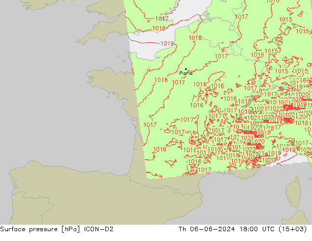 ciśnienie ICON-D2 czw. 06.06.2024 18 UTC