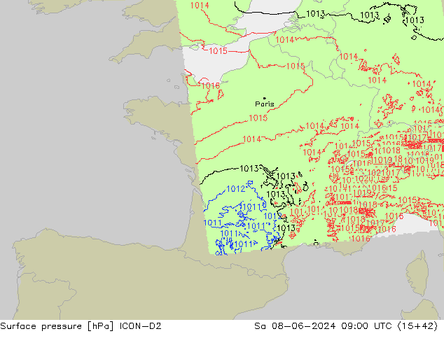 приземное давление ICON-D2 сб 08.06.2024 09 UTC