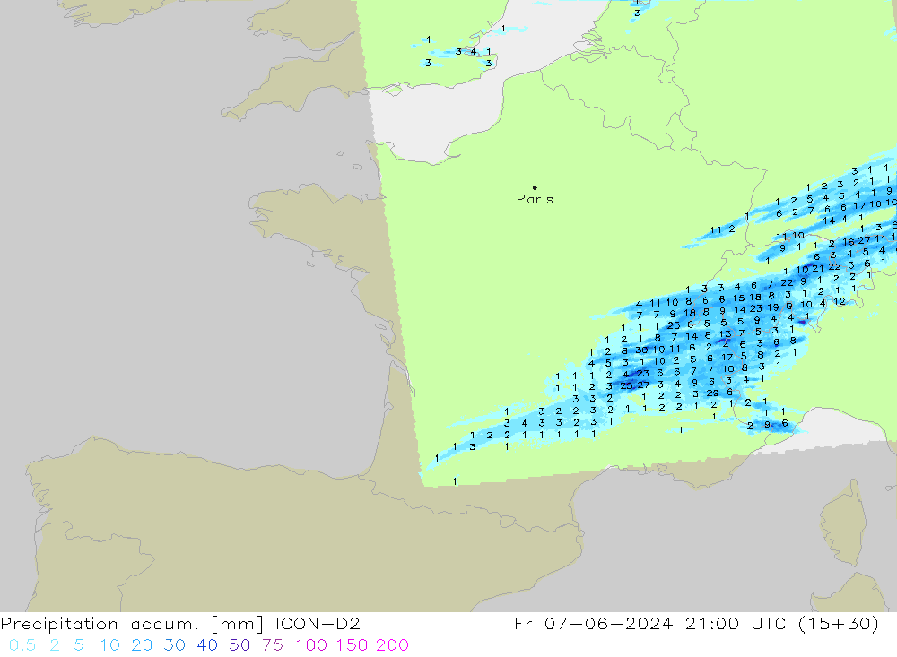 Toplam Yağış ICON-D2 Cu 07.06.2024 21 UTC