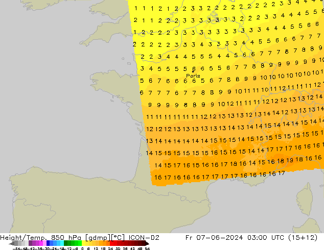 Height/Temp. 850 hPa ICON-D2  07.06.2024 03 UTC