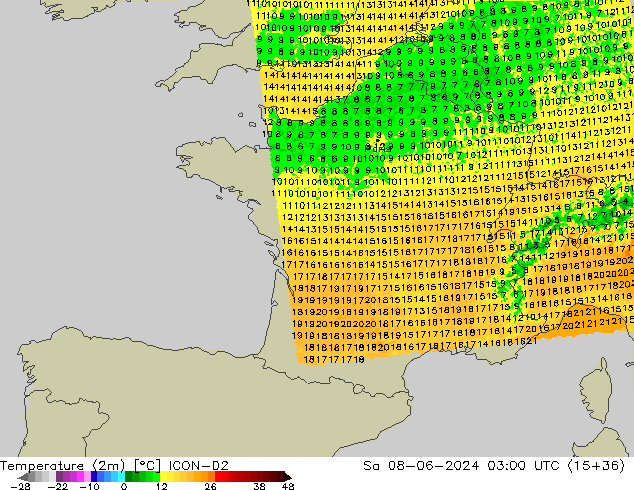 Temperature (2m) ICON-D2 Sa 08.06.2024 03 UTC