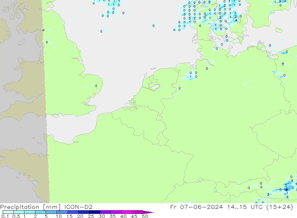 Precipitation ICON-D2 Fr 07.06.2024 15 UTC