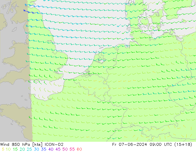 Viento 850 hPa ICON-D2 vie 07.06.2024 09 UTC