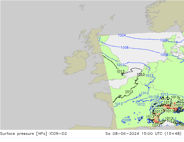 pressão do solo ICON-D2 Sáb 08.06.2024 15 UTC