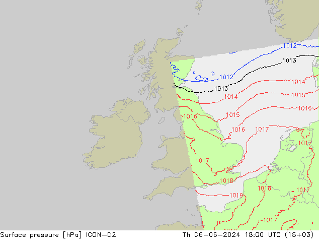 приземное давление ICON-D2 чт 06.06.2024 18 UTC