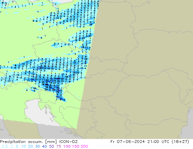 Précipitation accum. ICON-D2 ven 07.06.2024 21 UTC