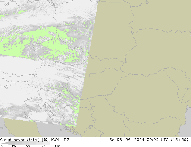 nuvens (total) ICON-D2 Sáb 08.06.2024 09 UTC