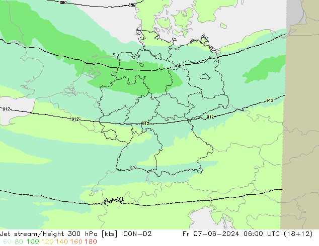 Jet stream/Height 300 hPa ICON-D2 Fr 07.06.2024 06 UTC