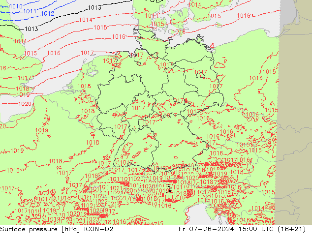 Luchtdruk (Grond) ICON-D2 vr 07.06.2024 15 UTC