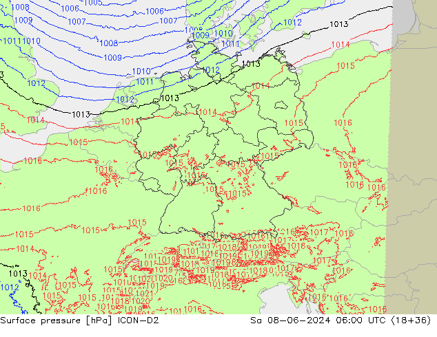 ciśnienie ICON-D2 so. 08.06.2024 06 UTC