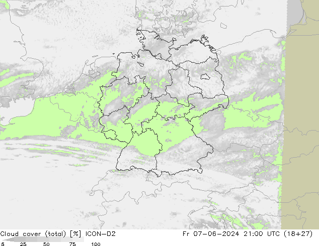 Bewolking (Totaal) ICON-D2 vr 07.06.2024 21 UTC