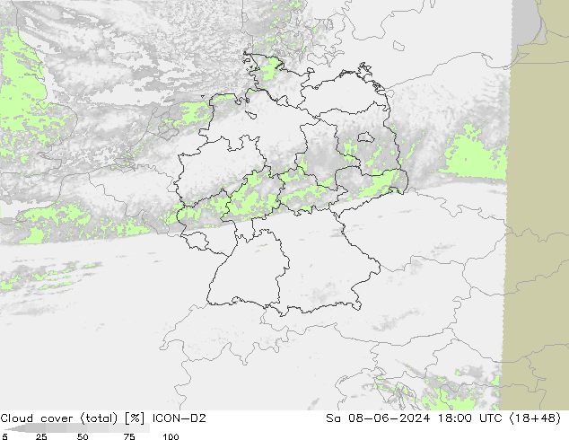 Nubi (totali) ICON-D2 sab 08.06.2024 18 UTC