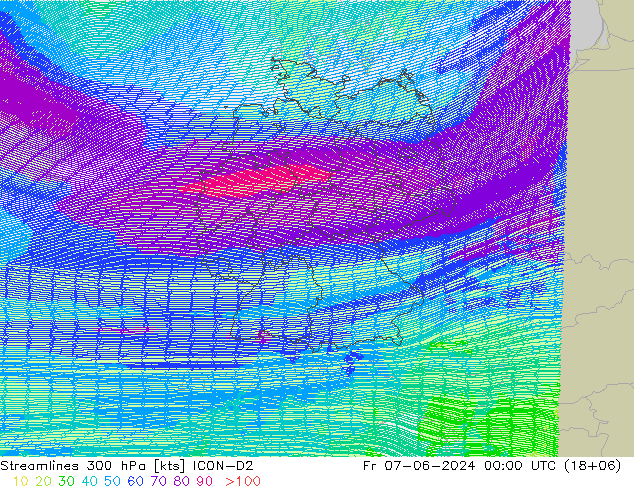 Streamlines 300 hPa ICON-D2 Fr 07.06.2024 00 UTC