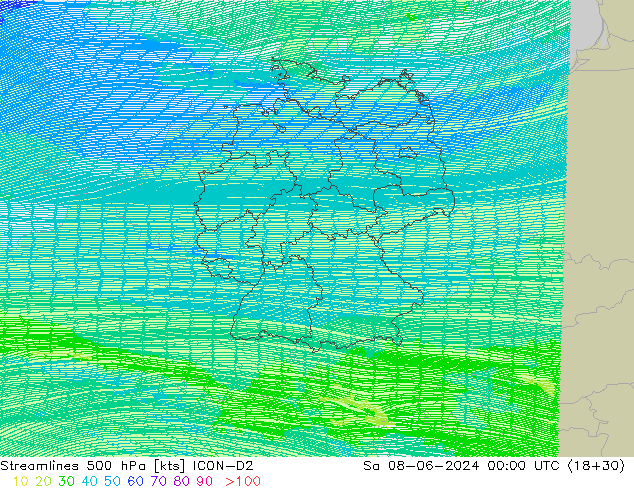 Rüzgar 500 hPa ICON-D2 Cts 08.06.2024 00 UTC