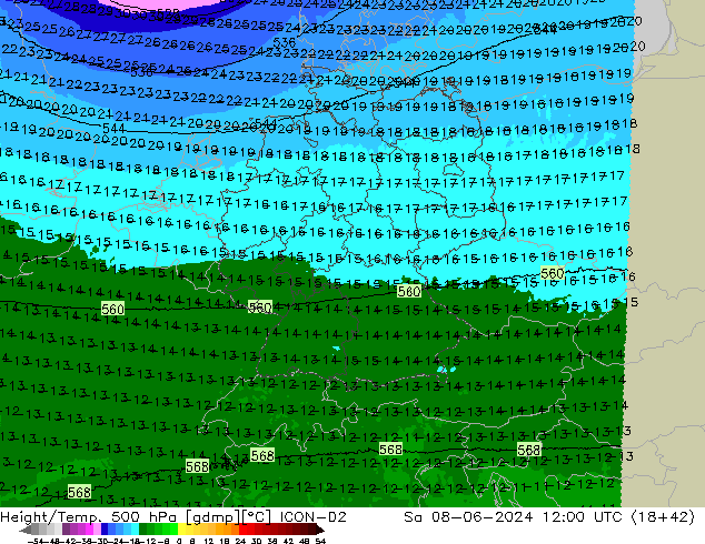 Height/Temp. 500 hPa ICON-D2 So 08.06.2024 12 UTC