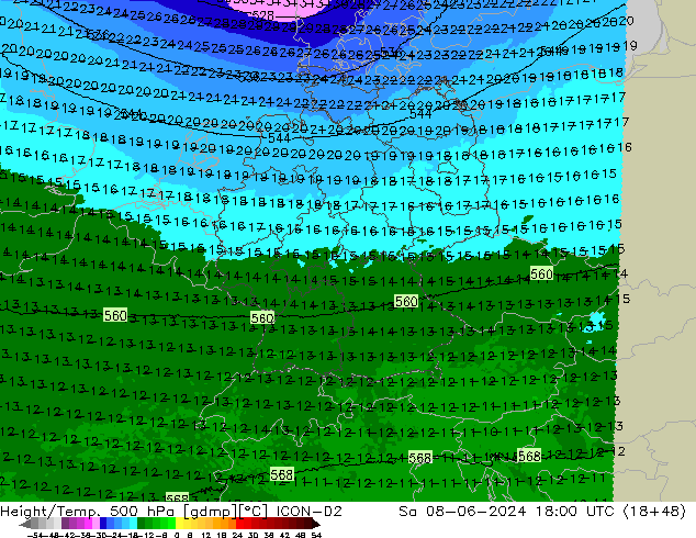 Height/Temp. 500 hPa ICON-D2  08.06.2024 18 UTC