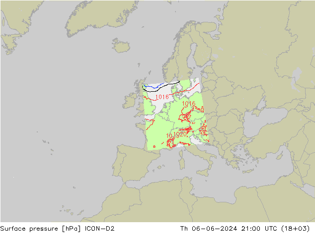 ciśnienie ICON-D2 czw. 06.06.2024 21 UTC