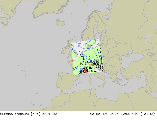 pressão do solo ICON-D2 Sáb 08.06.2024 12 UTC