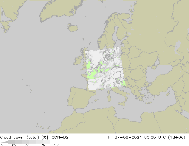 zachmurzenie (suma) ICON-D2 pt. 07.06.2024 00 UTC