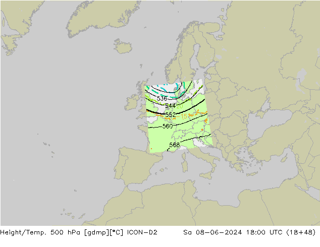 Height/Temp. 500 hPa ICON-D2 sab 08.06.2024 18 UTC