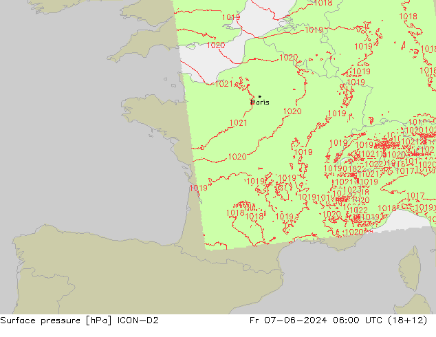 Yer basıncı ICON-D2 Cu 07.06.2024 06 UTC