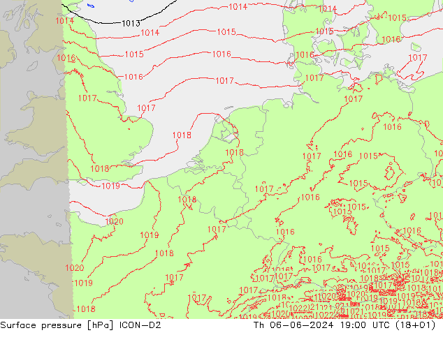 Bodendruck ICON-D2 Do 06.06.2024 19 UTC