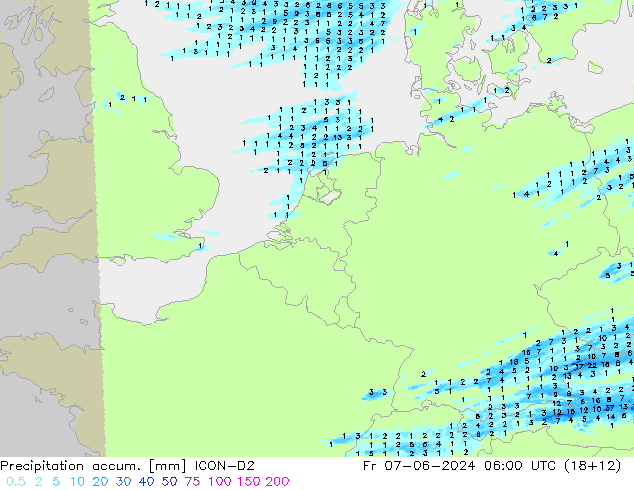 Precipitation accum. ICON-D2 ven 07.06.2024 06 UTC