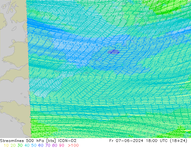 Streamlines 500 hPa ICON-D2 Fr 07.06.2024 18 UTC