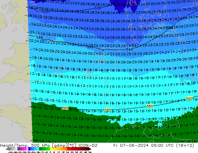 Height/Temp. 500 hPa ICON-D2 Fr 07.06.2024 06 UTC