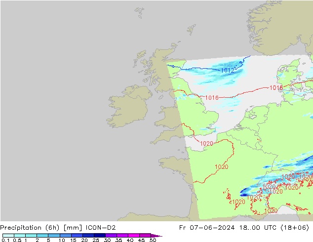 Precipitación (6h) ICON-D2 vie 07.06.2024 00 UTC