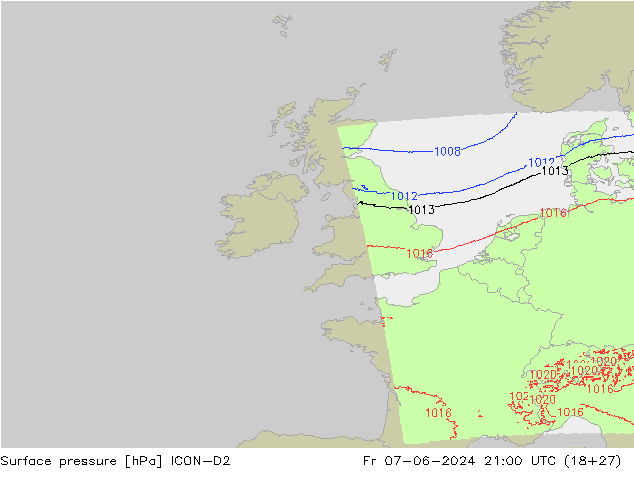 pression de l'air ICON-D2 ven 07.06.2024 21 UTC