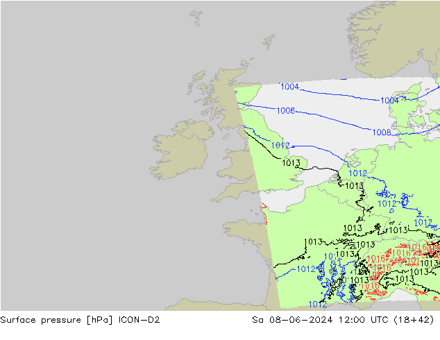 Luchtdruk (Grond) ICON-D2 za 08.06.2024 12 UTC