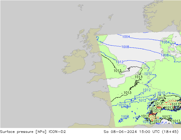 Surface pressure ICON-D2 Sa 08.06.2024 15 UTC