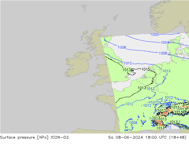 Luchtdruk (Grond) ICON-D2 za 08.06.2024 18 UTC