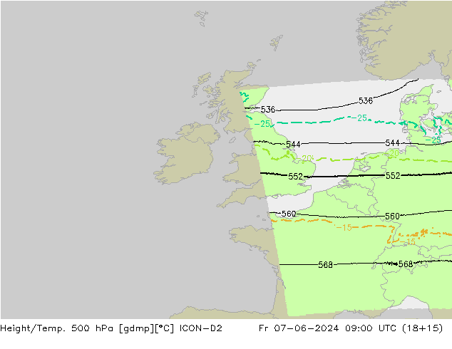 Hoogte/Temp. 500 hPa ICON-D2 vr 07.06.2024 09 UTC