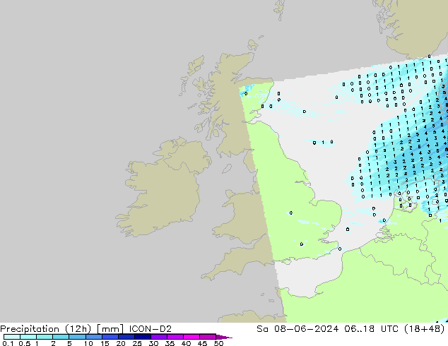 Précipitation (12h) ICON-D2 sam 08.06.2024 18 UTC