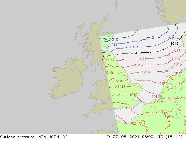 Surface pressure ICON-D2 Fr 07.06.2024 06 UTC