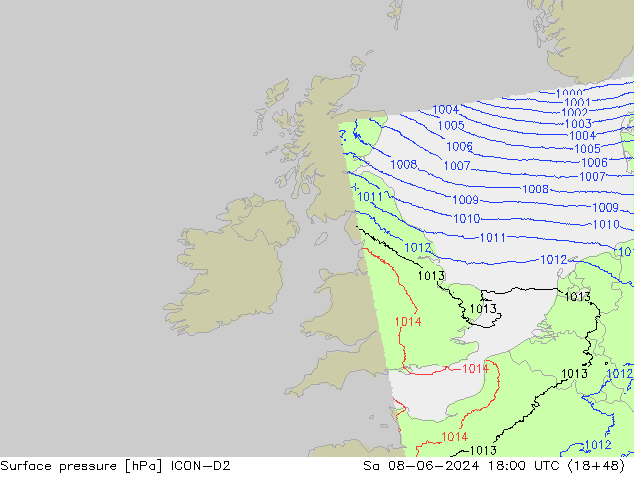 Surface pressure ICON-D2 Sa 08.06.2024 18 UTC