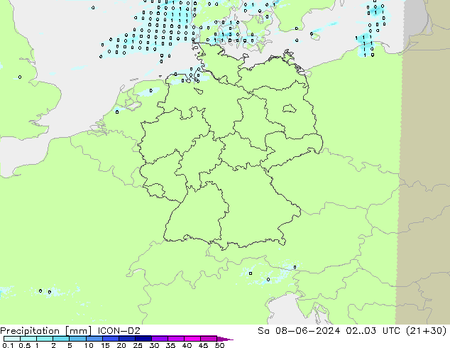 Precipitazione ICON-D2 sab 08.06.2024 03 UTC