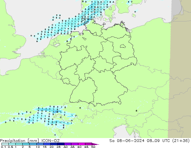 precipitação ICON-D2 Sáb 08.06.2024 09 UTC