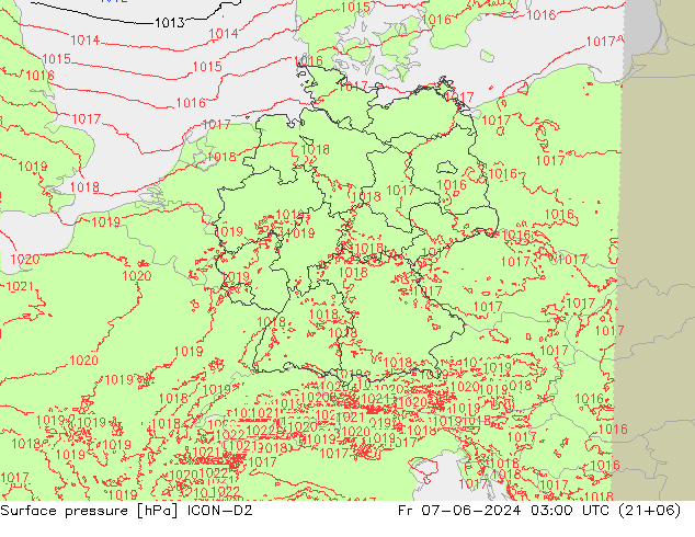 Surface pressure ICON-D2 Fr 07.06.2024 03 UTC