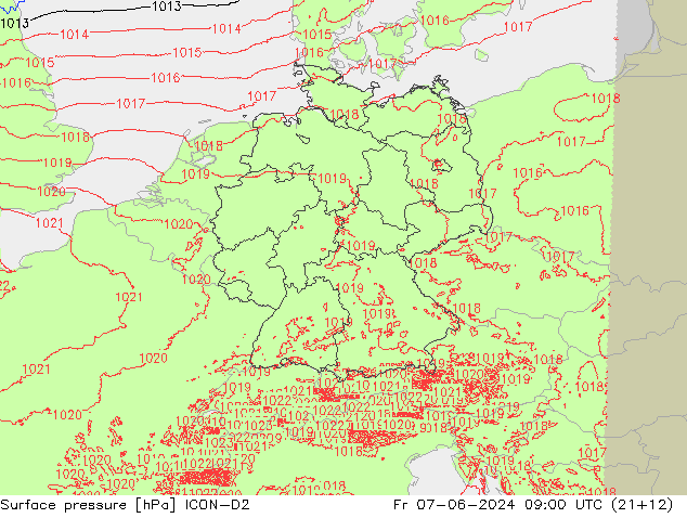 Surface pressure ICON-D2 Fr 07.06.2024 09 UTC