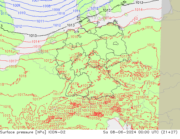 Surface pressure ICON-D2 Sa 08.06.2024 00 UTC