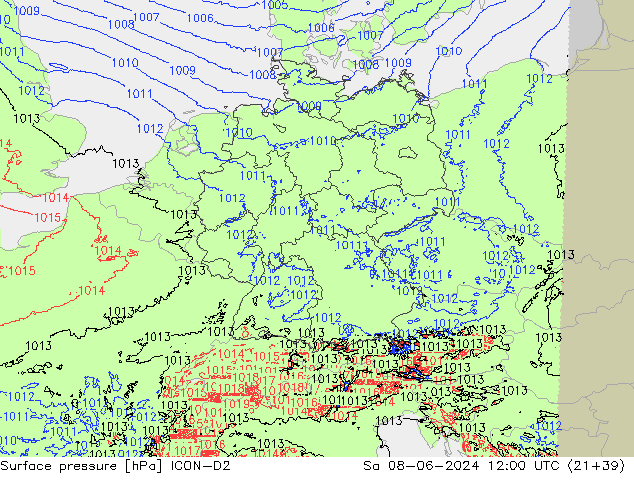 Bodendruck ICON-D2 Sa 08.06.2024 12 UTC