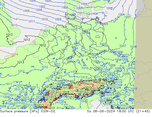 pressão do solo ICON-D2 Sáb 08.06.2024 18 UTC